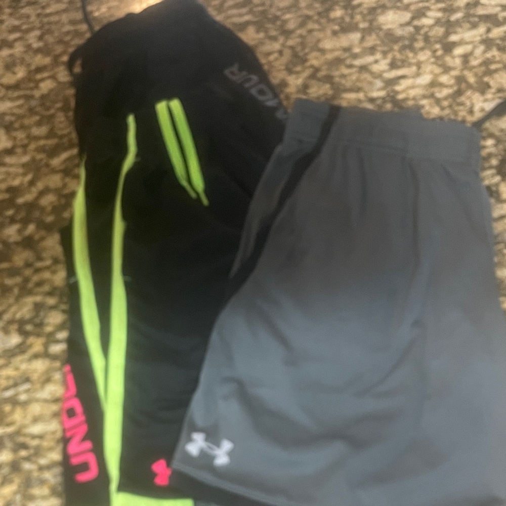Under Armour Kids' Black, Grey and Black/Neon shorts